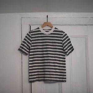 Everlane Cotton Mockneck Tee White Black Stripe